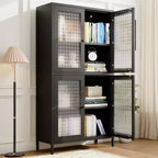 Armoire de rangement en métal, armoire de présentation haute de 150 cm avec 4 portes vitrées, meuble de rangement de cuisine, armoire de rangement en verre pour la maison ou le bureau