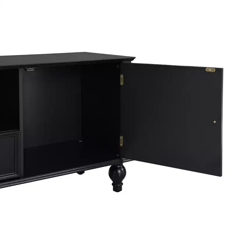 Meuble TV moderne avec compartiment ouvert pour TV 80 pouces, meuble de rangement TV avec tiroirs, console média avec pieds solides pour salon