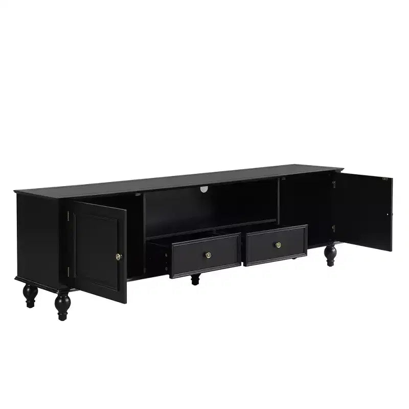 Meuble TV moderne avec compartiment ouvert pour TV 80 pouces, meuble de rangement TV avec tiroirs, console média avec pieds solides pour salon