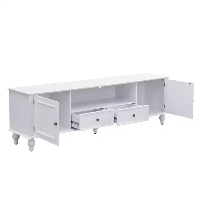 Meuble TV moderne avec compartiment ouvert pour TV 80 pouces, meuble de rangement TV avec tiroirs, console média avec pieds solides pour salon