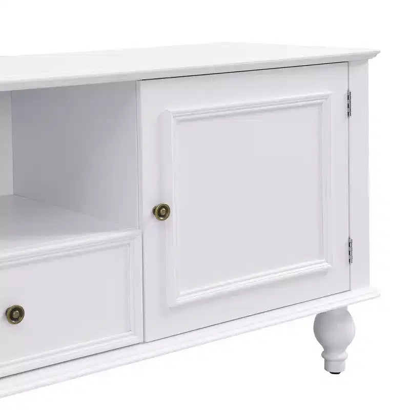 Meuble TV moderne avec compartiment ouvert pour TV 80 pouces, meuble de rangement TV avec tiroirs, console média avec pieds solides pour salon