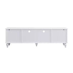 Meuble TV moderne avec compartiment ouvert pour TV 80 pouces, meuble de rangement TV avec tiroirs, console média avec pieds solides pour salon