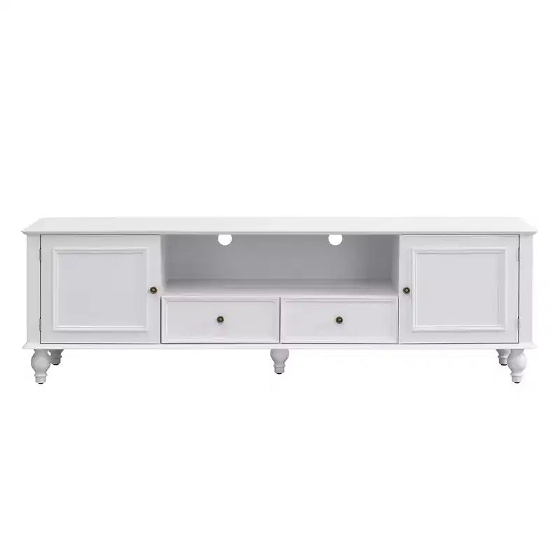 Meuble TV moderne avec compartiment ouvert pour TV 80 pouces, meuble de rangement TV avec tiroirs, console média avec pieds solides pour salon