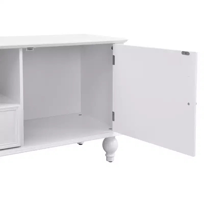 Meuble TV moderne avec compartiment ouvert pour TV 80 pouces, meuble de rangement TV avec tiroirs, console média avec pieds solides pour salon