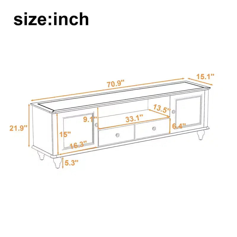 Meuble TV moderne avec compartiment ouvert pour TV 80 pouces, meuble de rangement TV avec tiroirs, console média avec pieds solides pour salon