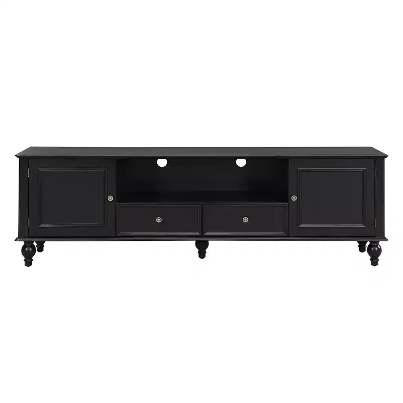 Meuble TV moderne avec compartiment ouvert pour TV 80 pouces, meuble de rangement TV avec tiroirs, console média avec pieds solides pour salon