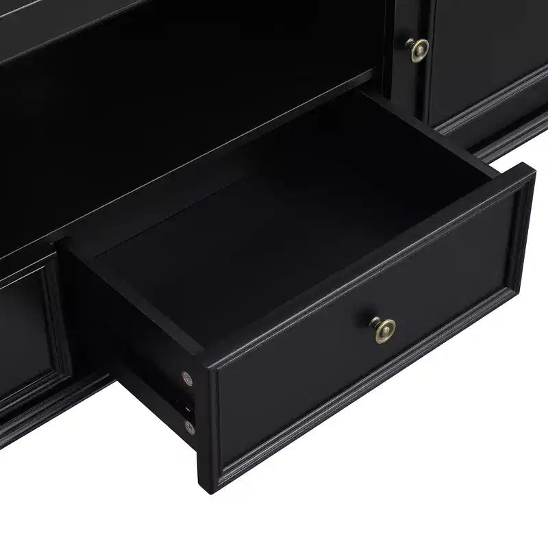 Meuble TV moderne avec compartiment ouvert pour TV 80 pouces, meuble de rangement TV avec tiroirs, console média avec pieds solides pour salon