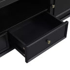 Meuble TV moderne avec compartiment ouvert pour TV 80 pouces, meuble de rangement TV avec tiroirs, console média avec pieds solides pour salon