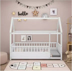 Lit à baldaquin queen size en pin avec barrière de sécurité - Fini blanc pour la décoration de la chambre