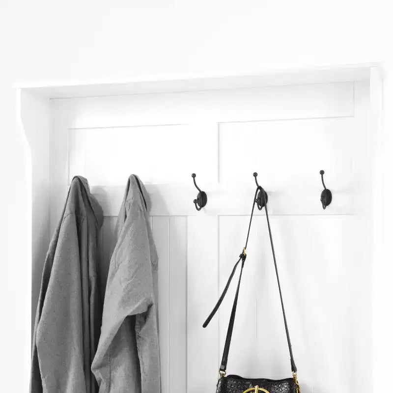 Porte-manteau d'entrée avec banc à chaussures, porte-manteau avec banc de rangement à couvercle relevable et 5 crochets, étagère de rangement pour petits espaces, salon, couloir