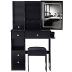 Coiffeuse avec miroir et lumières, Petite table de maquillage avec tiroirs et armoire, Coiffeuse avec tabouret et prise de courant pour chambre à coucher