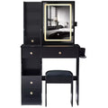 Makeup Vanity Desk with Mirror and Lights, Small Makeup Table Set with Drawers & Cabinet, Dressing Table with Stool & Power Outlet for Bedroom