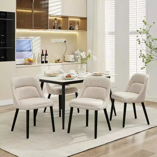 Acekool Dining Chairs, Upholstered Linen Dining Room Chairs, Wood Legs, Modern Kitchen & Cafe Seating, Comfy Sillas para Comedor, Beige