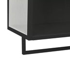 Meuble mural moderne noir avec portes en verre, étagère ouverte, porte-serviettes et rangement à 2 niveaux pour salon, salle à manger ou salle de bain