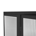 Meuble mural moderne noir avec portes en verre, étagère ouverte, porte-serviettes et rangement à 2 niveaux pour salon, salle à manger ou salle de bain