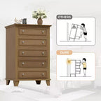 Commode à 5 tiroirs, marron, style vintage, construction robuste, pour maison traditionnelle et ferme