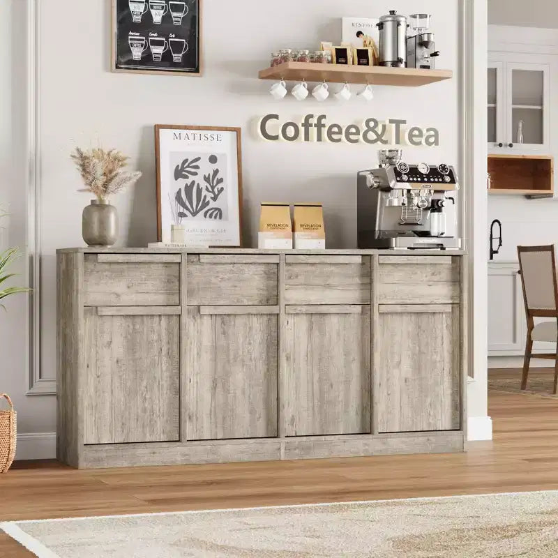 Buffet Bahut Moderne, Grand Meuble de Rangement à Café avec Panneaux Effet Bois, Rangement Multifonctionnel pour Salon