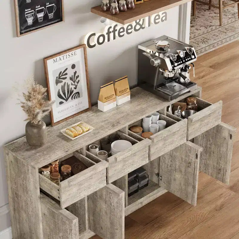 Buffet Bahut Moderne, Grand Meuble de Rangement à Café avec Panneaux Effet Bois, Rangement Multifonctionnel pour Salon