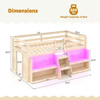 Lit mezzanine simple Costway avec lumières LED, escalier, barrière de sécurité et rangement sous le lit