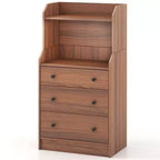 Commode à 3 tiroirs Costway, 44 po de hauteur, meuble de rangement en bois avec 2 étagères ouvertes, Noyer