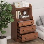 Commode à 3 tiroirs Costway, 44 po de hauteur, meuble de rangement en bois avec 2 étagères ouvertes, Noyer