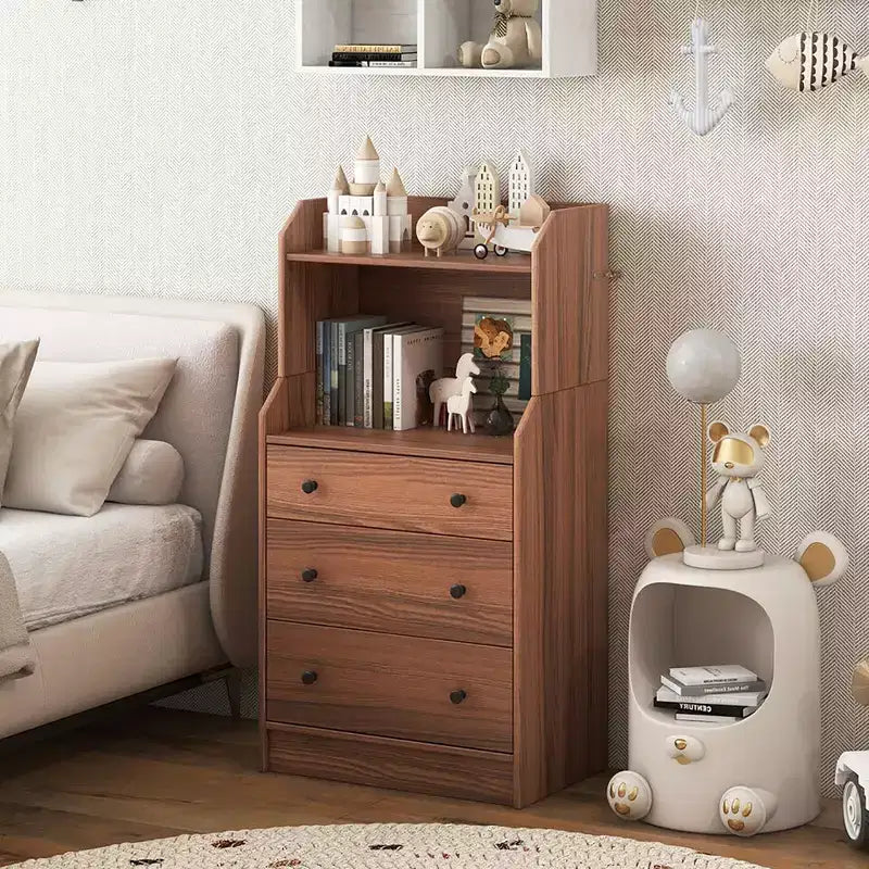 Commode à 3 tiroirs Costway, 44 po de hauteur, meuble de rangement en bois avec 2 étagères ouvertes, Noyer