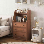 Commode à 3 tiroirs Costway, 44 po de hauteur, meuble de rangement en bois avec 2 étagères ouvertes, Noyer