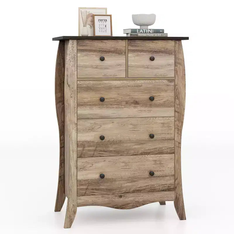 Costway Lot de 2 commodes de 96,5 cm style Ferme avec 5 tiroirs pliables en tissu et kit anti-basculement
