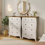 Costway Lot de 2 commodes de 96,5 cm style Ferme avec 5 tiroirs pliables en tissu et kit anti-basculement