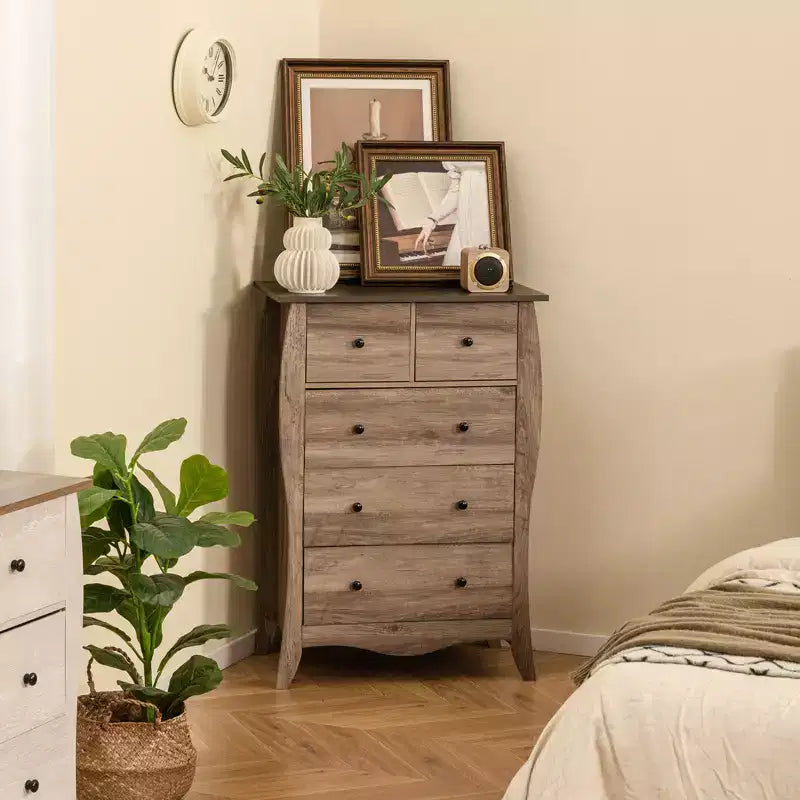 Costway Lot de 2 commodes de 96,5 cm style Ferme avec 5 tiroirs pliables en tissu et kit anti-basculement