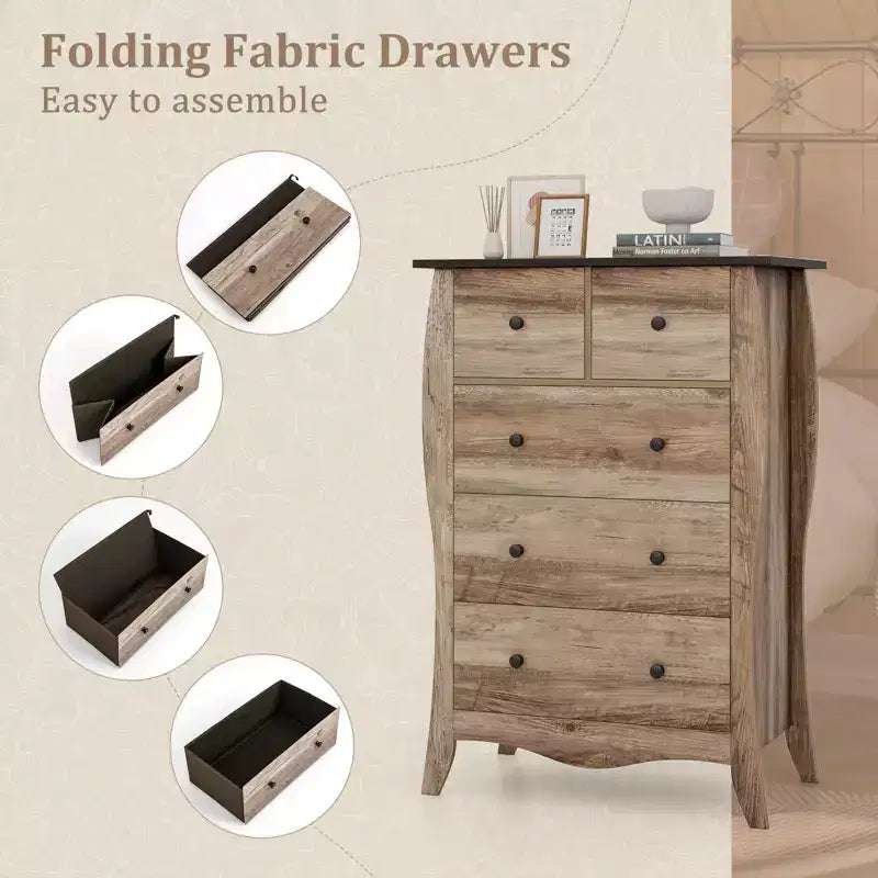 Costway Lot de 2 commodes de 96,5 cm style Ferme avec 5 tiroirs pliables en tissu et kit anti-basculement