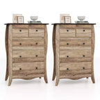 Costway 2PCS 38 Farmhouse Chest of Drawers w/ 5 Folding Fabric Drawers & Anti-tipping Kit