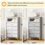 Commode 4 tiroirs Costway 113 cm de haut avec porte en verre cannelé relevable