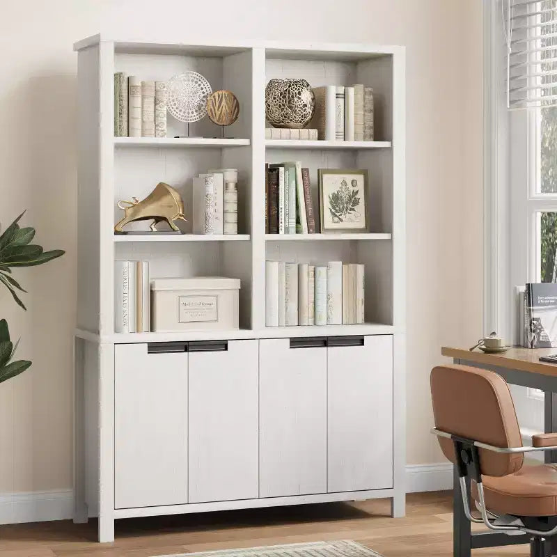 Bibliothèque de ferme de 70,7 po avec portes, étagère réglable, bibliothèque et armoire en bois à double largeur à 5 niveaux pour le salon, le bureau ou la bibliothèque