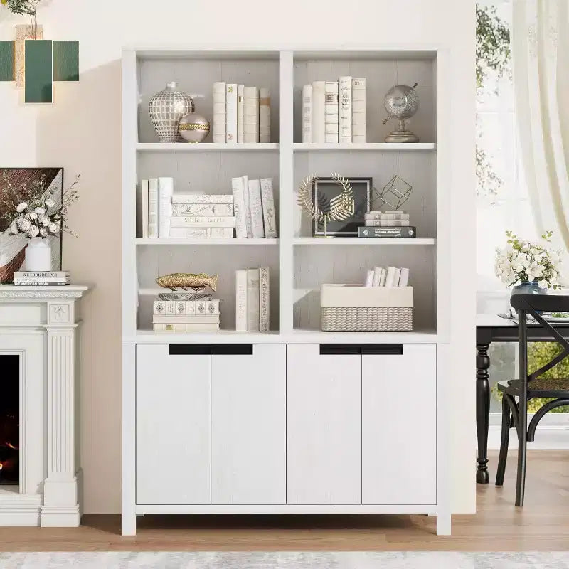 Bibliothèque de ferme de 70,7 po avec portes, étagère réglable, bibliothèque et armoire en bois à double largeur à 5 niveaux pour le salon, le bureau ou la bibliothèque