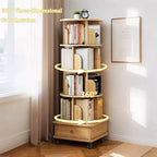 Étagère Tour Pivotante à 360°, Bibliothèque Rotative en Bois, Étagère d'Angle Pivotante, Organisateur de Rangement