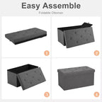 Banc de rangement pliant TUYOHW 24/35 gallons, banc de bout de lit rembourré en mousse épaissie pour chambre à coucher et salon, capacité de 272 kg, gris foncé