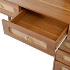 Coiffeuse Okak de 47 po avec miroir réglable à 3 modes, coiffeuse avec tiroir en rotin, table de toilette pour chambre à coucher, salon