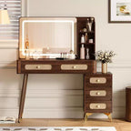 Coiffeuse Okak de 47 po avec miroir réglable à 3 modes, coiffeuse avec tiroir en rotin, table de toilette pour chambre à coucher, salon