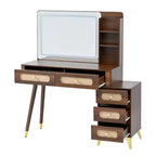 Coiffeuse Okak de 47 po avec miroir réglable à 3 modes, coiffeuse avec tiroir en rotin, table de toilette pour chambre à coucher, salon