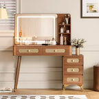 Coiffeuse Okak de 47 po avec miroir réglable à 3 modes, coiffeuse avec tiroir en rotin, table de toilette pour chambre à coucher, salon