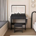 Okak Makeup Vanity with Large 3 Color Adjustable Mirror, Vanity Desk with Power Outlet and Hair Dryer Holder, Compact Vanity for Bedroom