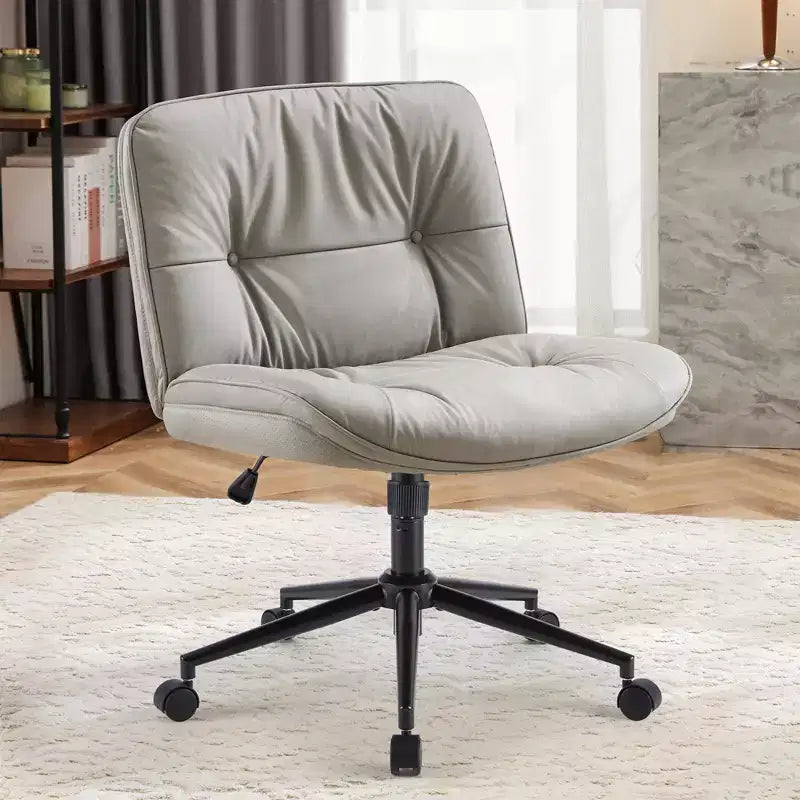 Chaise de bureau sans accoudoirs TUYOHW, chaise pivotante à siège large avec pieds croisés, réglable en hauteur, chaise d'appoint moderne en cuir PU pour bureau à domicile