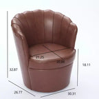 Fauteuil pivotant TUYOHW Petal, fauteuil d'appoint avec base métallique rotative, cannelé incurvé, fauteuil de bureau à dossier ailé en cuir véritable pour bureau, salon
