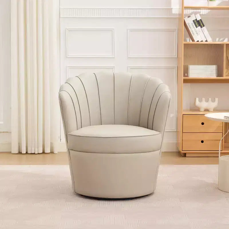 Fauteuil pivotant TUYOHW Petal, fauteuil d'appoint avec base métallique rotative, cannelé incurvé, fauteuil de bureau à dossier ailé en cuir véritable pour bureau, salon