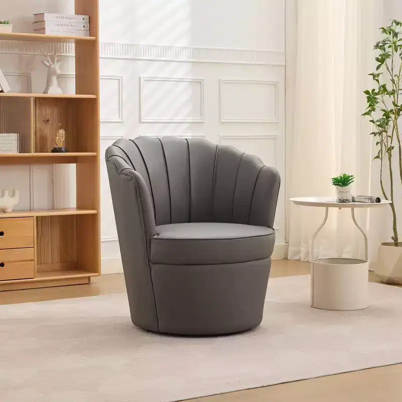 Fauteuil pivotant TUYOHW Petal, fauteuil d'appoint avec base métallique rotative, cannelé incurvé, fauteuil de bureau à dossier ailé en cuir véritable pour bureau, salon