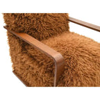 Fauteuil d'appoint en fausse fourrure TUYOHW de 72 cm de large, fauteuil de salon rembourré avec accoudoirs incurvés en bois, ressorts ensachés, fauteuil pour salon, chambre à coucher