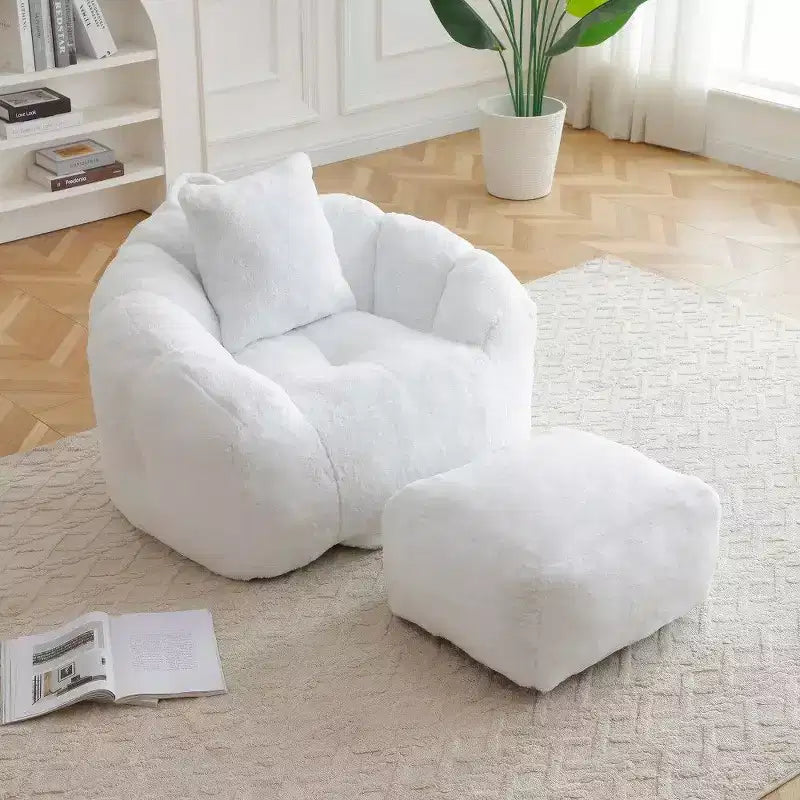 Fauteuil poire TUYOHW en forme de coquillage avec pouf, ensemble fauteuil de relaxation et repose-pieds en fausse fourrure, grand canapé de sol pour adultes