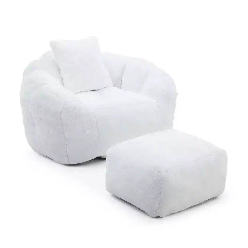 Fauteuil poire TUYOHW en forme de coquillage avec pouf, ensemble fauteuil de relaxation et repose-pieds en fausse fourrure, grand canapé de sol pour adultes