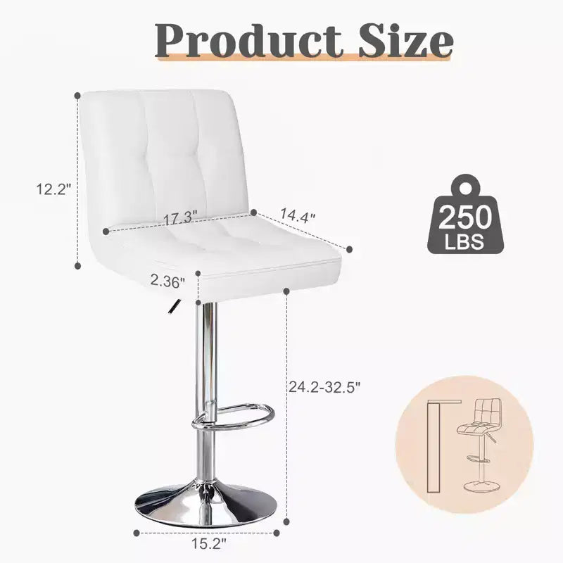 TUYOHW Lot de 2 tabourets de bar réglables en cuir PU, tabourets de bar hauteur comptoir avec dossier et repose-pieds, tabouret pivotant pour cuisine, café